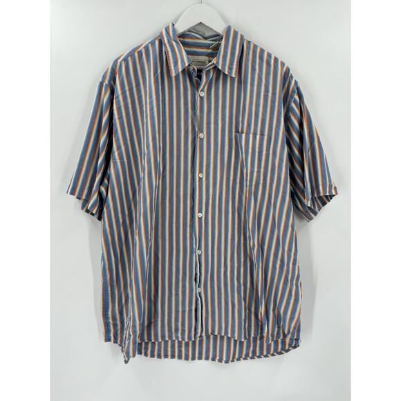 Falls Creek Vintage Button Down Shirt Mens XL Blue White Vertical Striped Casual - Picture 1 of 16